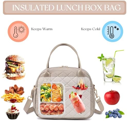 CAMTOP Lunch Box for Women Men Insulated Lunch Bag Lunch Tote Bag Leakproof Thermal Cooler Large Capacity for Travel Work School Picnic (Shoulder-Grey)