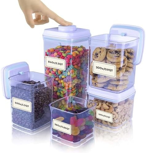 Bop Top Airtight Food Storage Containers with Lid Multi Pack | Kitchen Canister Sets | Air Tight Pantry Container | Pop Top Dry Food Storage Containers for Snacks, Sugar, Flour, Baking, Cereal, Pasta