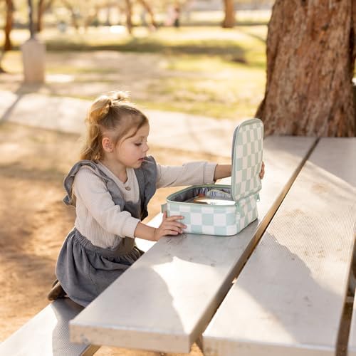 Tiny Twinkle Insulated Lunch Box for Girls and Boys | Durable and Reusable for School & Travel | Ages 3 and Up | Waterproof and Easy to Clean | PFAs and BPA Free（Sage Checkers）