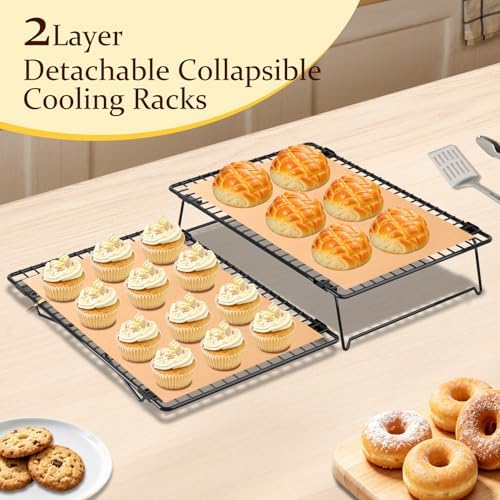 2 Tier Cookie Cooling Rack 13.4"x9.3" with 50 Pcs Baking Paper
