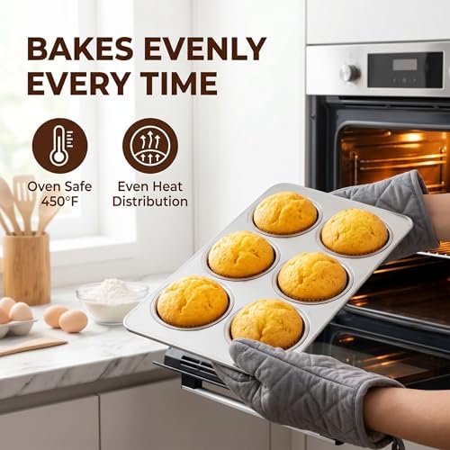 LIANYU Stainless Steel Muffin Cupcake Pan, 6 Cup Muffin Tin for Cup Cake