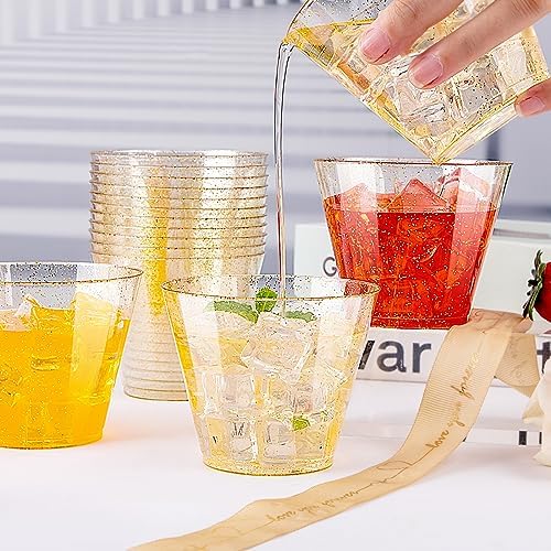 I00000 200 Pcs Gold Plastic Cups, 9 oz Disposable Gold Glitter Cups