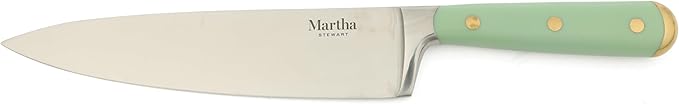 Martha Stewart 16 Piece Lockton High Carbon Stainless Steel Cutlery Kitchen Knife Block Set W/ABS Triple Riveted Forged Handle Acacia Wood Block - Sage Green W/Gold