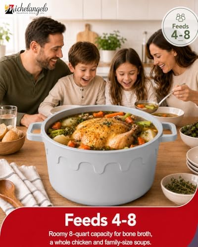 MICHELANGELO 8 Quart Stock Pot with Lid, Titanium Ceramic Nonstick Soup Pot