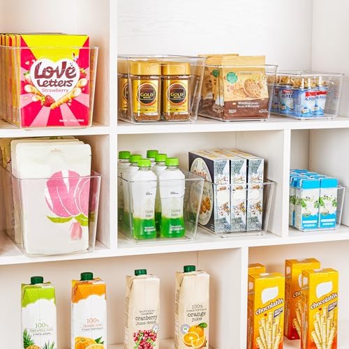 YIHONG 4 Pack Clear Storage Bins, Pantry Organizer Bins with Handle, Small