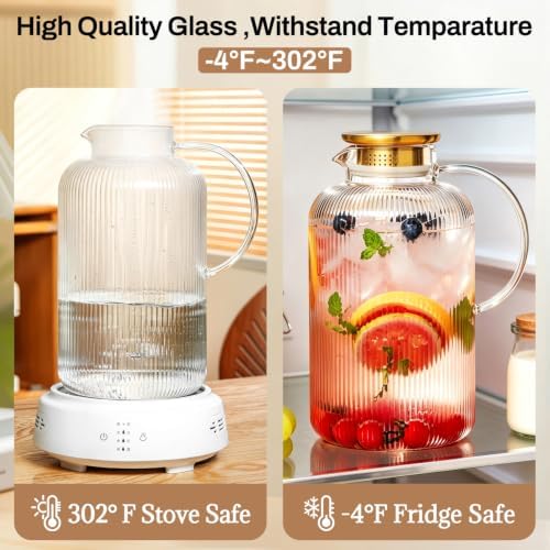 Buaic Glass Pitcher with Lid,128 oz Classic Vertical Stripes Water Pitcher