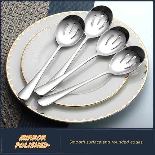 Serving Spoons 8.7 Inches Slotted Serving Spoon Large Cutlery for Catering Buffet, Mirror Polished, Dishwasher Safe, 4 Pieces