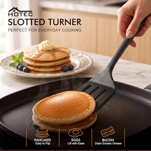 HOTEC 2-Pack Silicone Cooking Turner Spatula set, Black