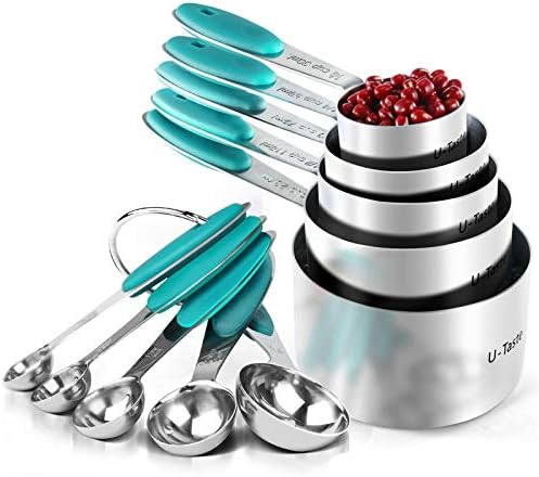 U-Taste Measuring Cups Spoons Set, 18/8 Stainless Steel, 10Pcs, Teal