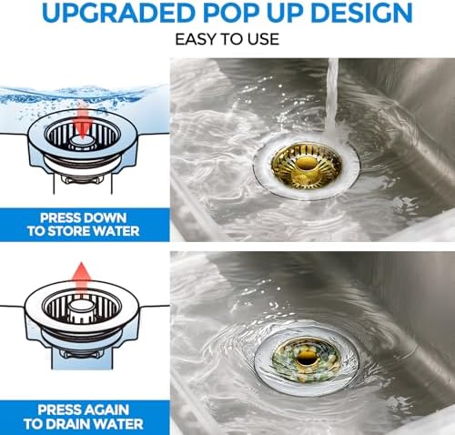 zaa 3 in 1 Kitchen Sink Drain Strainer Stopper Removable Basket Pop-Up