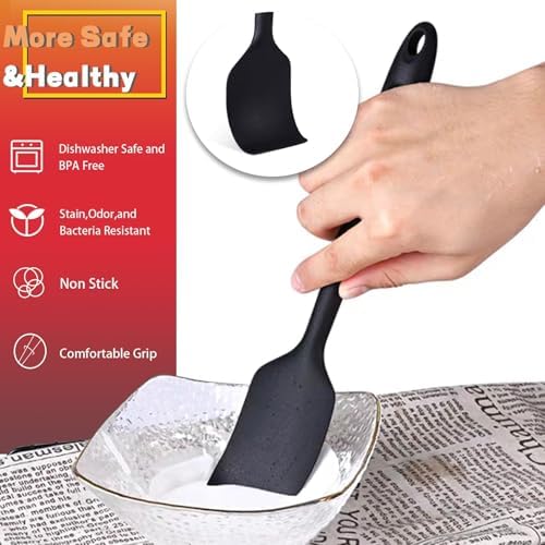 KAKAMINA Black Silicone Spatulas, 8 Pack 8.5 Inch, Sturdy Steel Core