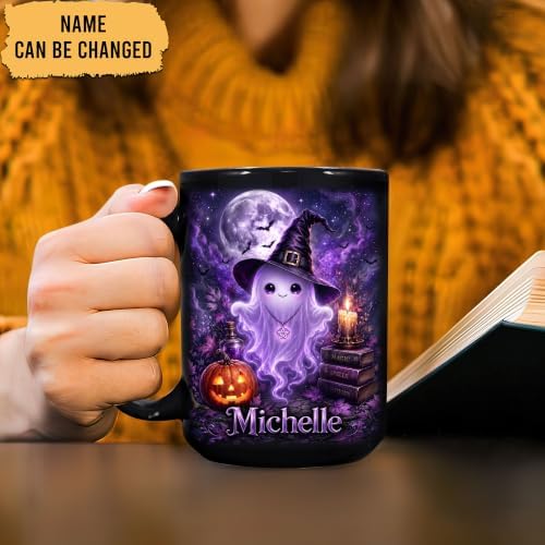 Hyturtle Personalized Halloween Ghost Mug, Custom Name Gift for Women