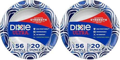 Dixie Ultra, Large Paper Bowls, 20 Oz, Microwave Safe, Compostable, Disposable Bowls Great For Breakfast, Lunch, And Dinner Meals, 56 Count (Pack of 2)