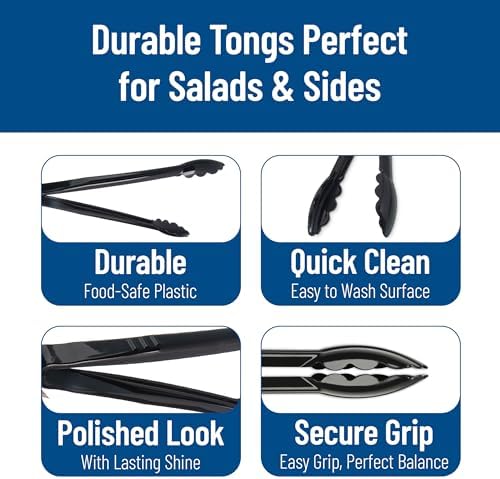 Carlisle FoodService Products 471203 Carly Salad Tong, 12" Utility Tong, Black, 12 Pack