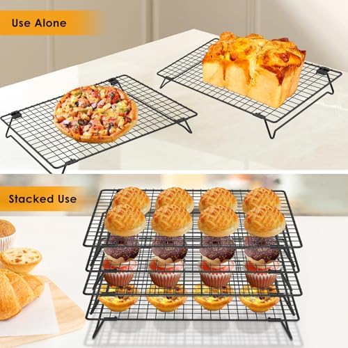 2 Pack Sourdough Cooling Rack, 17 x 11 Inch Heavy Duty Steel Cooling Racks for Sourdough, 2-Tier Stackable Tall Baking Racks, Wire Rack for Baking, Grilling Making Jerky (Black)