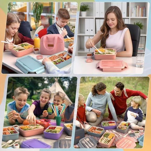 Bento Box Set for Women & Girl, 1100ml Stackable Containers Purple