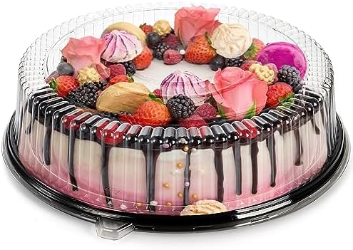 Frcctre 6 Pack 16 inch Plastic Serving Tray with Clear Lid, Heavy Duty Round Large Appetizer Serving Trays Catering Tray Party Platters for Vegetable Catering Picnic
