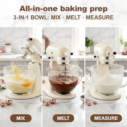 HOZODO Glass Mixer Bowl for KitchenAid 4.5 & 5-Qt Tilt-Head Stand Mixers