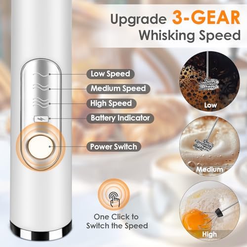 Milk Frother Handheld, Rechargeable Coffee Frother Wand, Drink Mixer, White