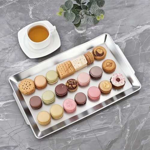 15.8" x 9.5" Large Serving Platters Set of 2, Stainless Steel Heavy-Duty Large Serving Trays, Silver Rectangular Plates for Food, Fruit, Party, Wedding, Christmas, Chip and Scratch Resistant