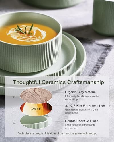 Famiware Star Stoneware Dinnerware Set, Reactive Glaze Plates & Bowls for 4