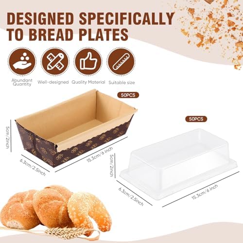 Sabary 50 Pcs Paper Baking Loaf Pan with Lids Disposable Paper Pans Mold for Christmas Winter Birthday Cake Bread Bakery Holiday Gifts(5.91 x 2.48 x 1.94 Inches)