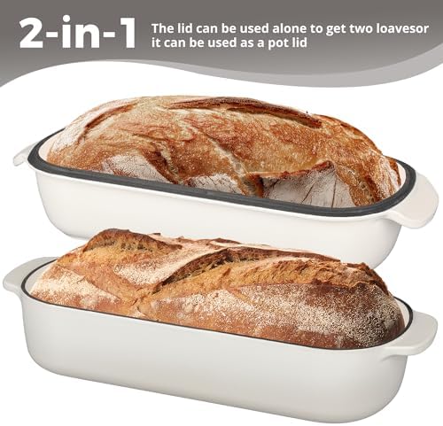 EDGING CASTING Enameled Cast Iron Loaf Pan with Lid, Bread pan, Dutch Oven Bread pan for Homemade Sourdough Bread Baking, 12.5x5.5 inch, 5qt, White