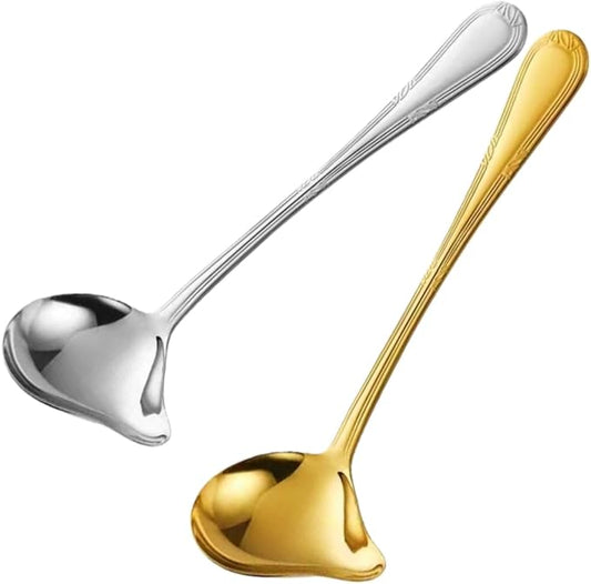 2-Pack Gravy Spoon Small Ladle for Sauce/Gravy / .1 Ounce mini Stainless Steel Ladle with Pouring Spout Gravy Drizzle Spoon. (Gold & silver)
