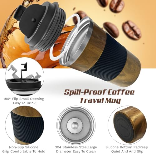 Vacuum Insulated Stainless Steel Travel Coffee Mug,Leak Proof Cup with Lid