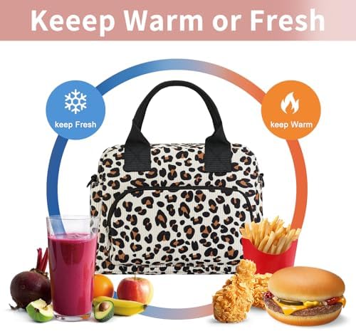 Lunch Bag Women Lunch Box for Women Adult Cute Insulated Lunch Bag Lager Cooler Lunch Tote Bags for Work Picnic (Leopard)