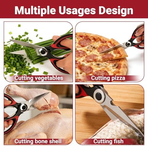 Kitchen Shears Set of 2, Heavy Duty Kitchen Scissors Seafood Scissors, Stainless Steel Sharp Food Cooking Scissors for Meat, Bones, Fish, Poultry, Vegetables, Chicken, Dishwasher Safe