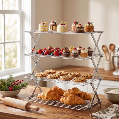 LIANYU 4 Tier Collapsible Cooling Rack, Stainless Steel Baking Rack