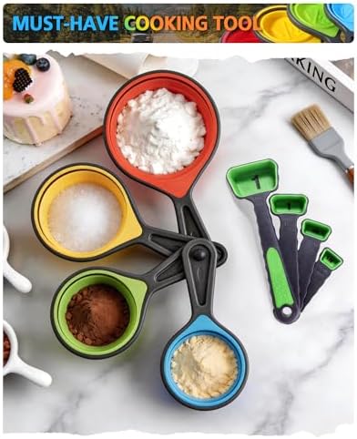 Collapsible Measuring Cups and Spoons Set with Funnel, 9-Piece, Silicone