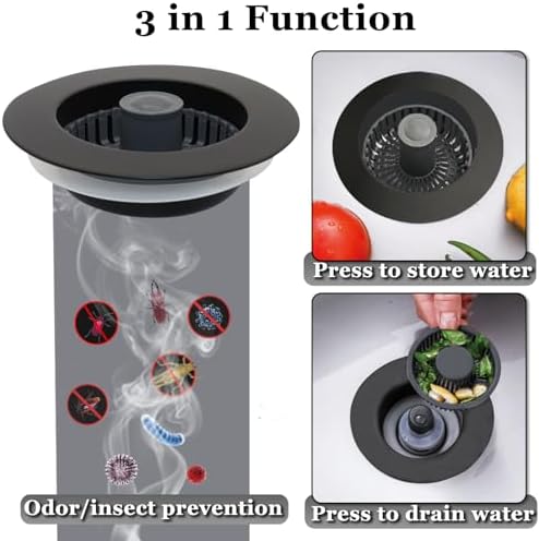 BAOLSLS 3 in 1 Kitchen Sink Stopper, Pop Up Kitchen Sink Drain Strainer