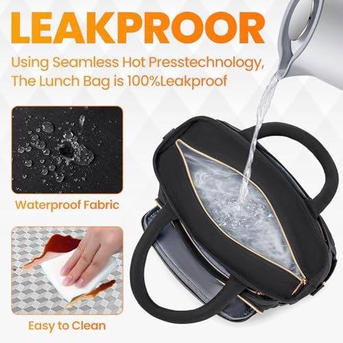 Artelaris Lunch Bag Women, Adult Insulated Lunch Box, Leakproof Lunch Cooler Bag, Reusable Large Lunch Cooler for Work, Picnic, Travel (Black)