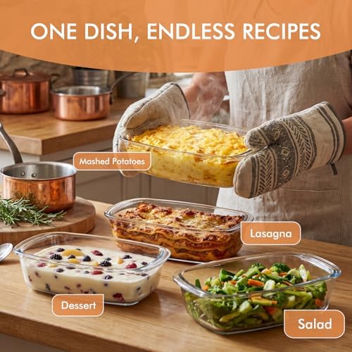 HOTEC 2-Pack Large 7.6 Cups/1800 ML/1.9 Qt Glass Loaf Pan