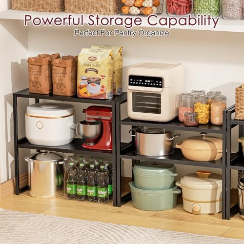 Expandable Kitchen Storage Shelves,110LBS Heavy Duty Metal Garage Shelving Units For Pot Pans Appliance,Adjustable Small Storage Shelf Rack Organizer For Kitchen Countertop Under Cabinet Garage Pantry
