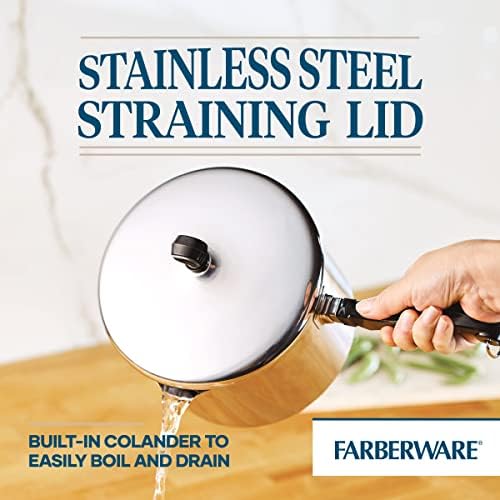 Farberware Classic Series Stainless Steel Straining Sauce Pan with Lid, 3-Quart Sauce Pan With Pour Spout (Pack of 3)