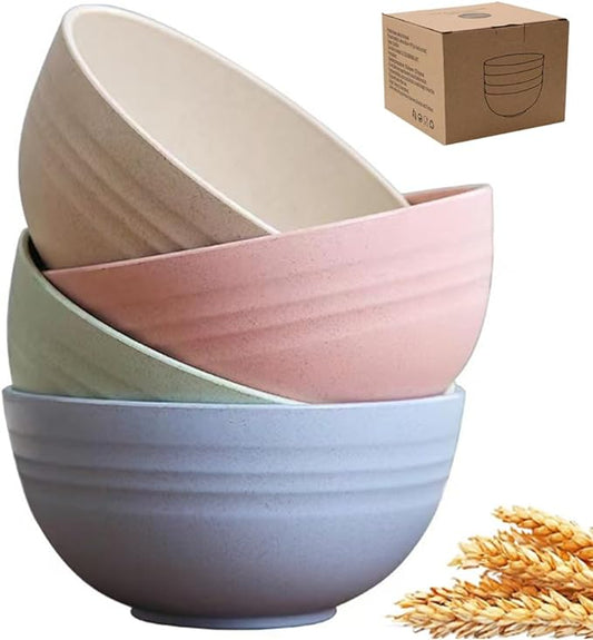 Unbreakable Cereal Bowls 24 oz - Reusable Wheat Straw Bowl - Dishwasher -Microwave Safe - Bamboo Kids Bowls Set, Soup Salad Rice Oatmeal Desserts- BPA Free, Eco-Friendly