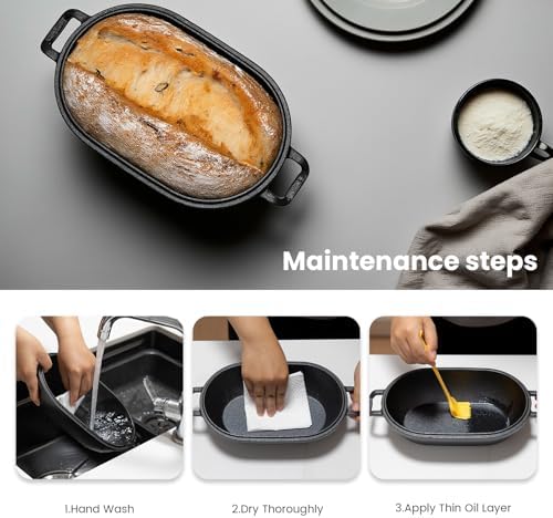 Cast Iron Loaf Pan with Lid-Bread Baking Pan for Sourdough,Pre-Seasoned Oval Dutch Oven, 9 x 5-4/5 Inch Loaf Pans for Homemade,Heavy Duty with Even Heating
