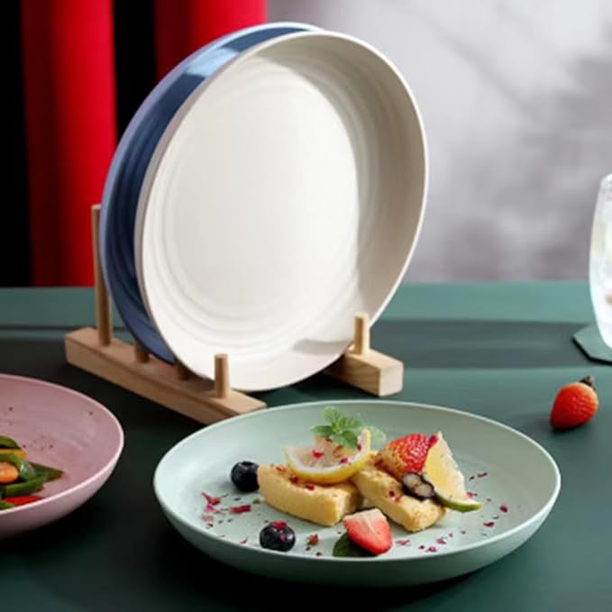 Unbreakable Cereal Dinner Plate, 9 Inch Wheat Straw Deep Reusable Plastic, Lightweight Salad Kids for Kitchen Camping BPA FREE Dishwasher Safe