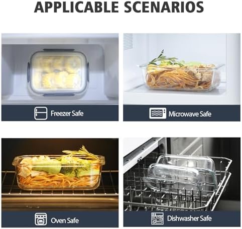 S SALIENT 18 Pieces Glass Food Storage Containers with Lids,Airtight Glass Meal Prep Containers,Glass Storage Containers Set for Kitchen,Pantry BPA Free & Leak Proof (9 lids & 9 Containers)
