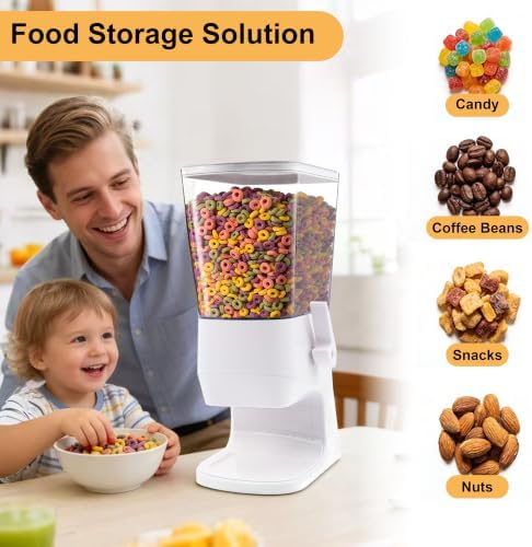 Cereal Dispenser Countertop, Cereal Containers Storage Snack Dispenser for Pantry, 3.2L Dry Food Dispenser for Grains, Nuts, Snack,Oatmeal, Pet food, White, 1Pc