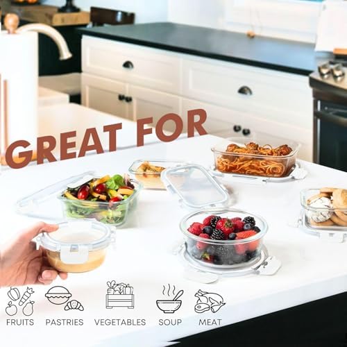 Razab 30 PC Glass Food Storage Containers with Lids - Reusable Glass Meal Prep Containers for Lunch and Leftovers - Airtight & Leakproof Snap Locking Lids - Oven, Freezer, Microwave, Dishwasher Safe