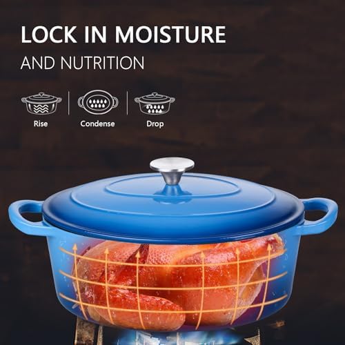 Leonyo 5-Quart Enameled Cast Iron Oval Dutch Oven Pot with Lid, Blue