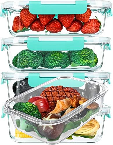 M MCIRCO 5 Pack 36 oz Glass Food Storage Containers with Lids, Green