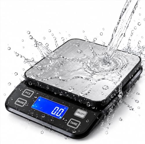 Waterproof Digital Kitchen Scale 0.001oz/0.1g Precision, Stainless Steel Electronic Scale with 3 Power Options (Rechargeable/AAA/Built-in), 10 Units Conversion, Smart Standby, 22lb/10kg Capacity