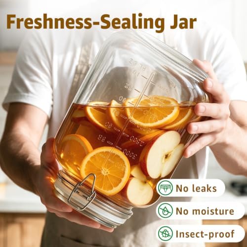 Large Square Glass Jars with Airtight Lids 1.1 Gallon Wide Mouth