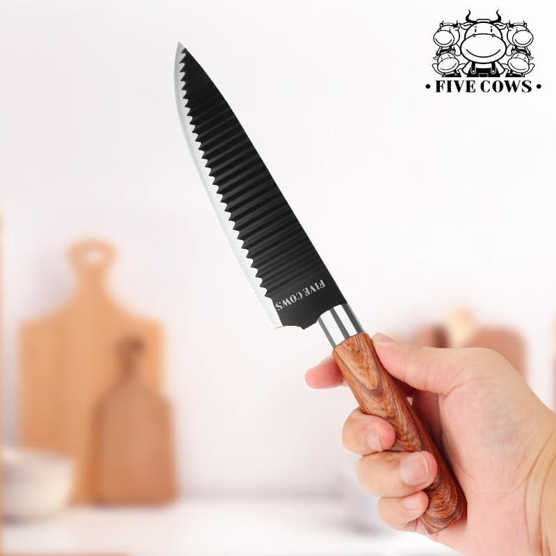 7-Piece Ultra Sharp Chef Knife Set - Premium German High Carbon Stainless Steel, Ergonomic Wood Pattern Handle, Professional Kitchen Knives with Gift Box (Brown 7 Piece)