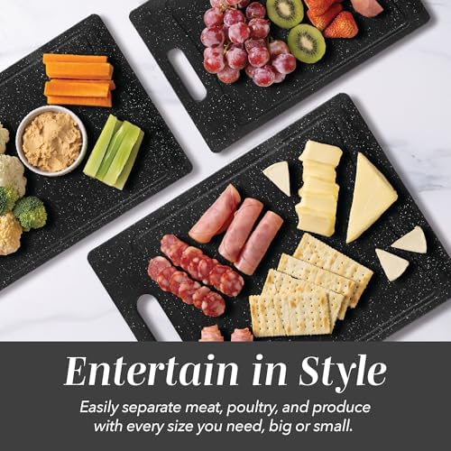 COOK WITH COLOR Non-Slip Cutting Board Set – Kitchen Essentials with Easy Grip Handle for Meat, Veggies, and Fruits, 3 Cutting Boards, Speckled Black